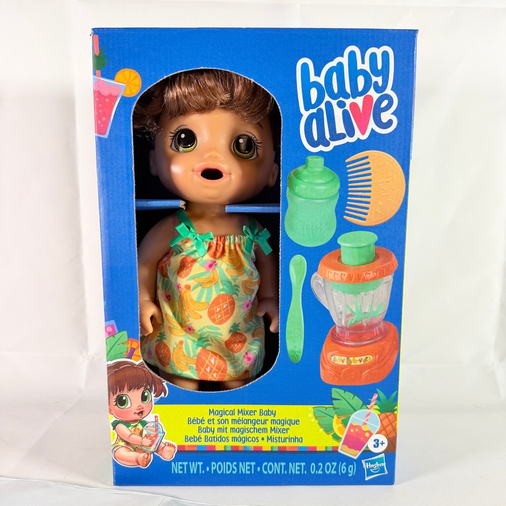 Baby Alive Magical Mixer Baby Doll Tropical Treat Brown Hair Blender Toy New
